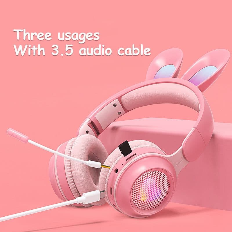 image-Rabbit Ear Headphones Wireless Luminous Extendable Wheat Headphones