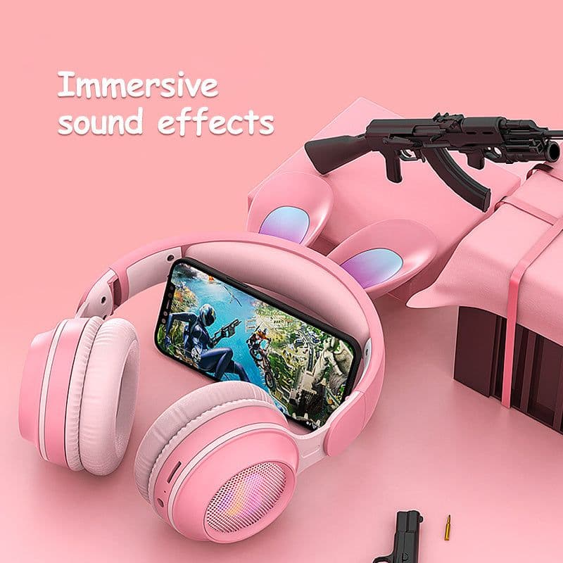 image-Rabbit Ear Headphones Wireless Luminous Extendable Wheat Headphones