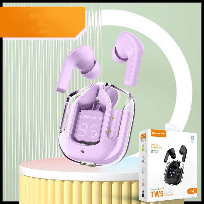 image-New Mini Transparent Wireless Bluetooth Headset Digital Display ENC Noise Reduction True Wireless Sports Music