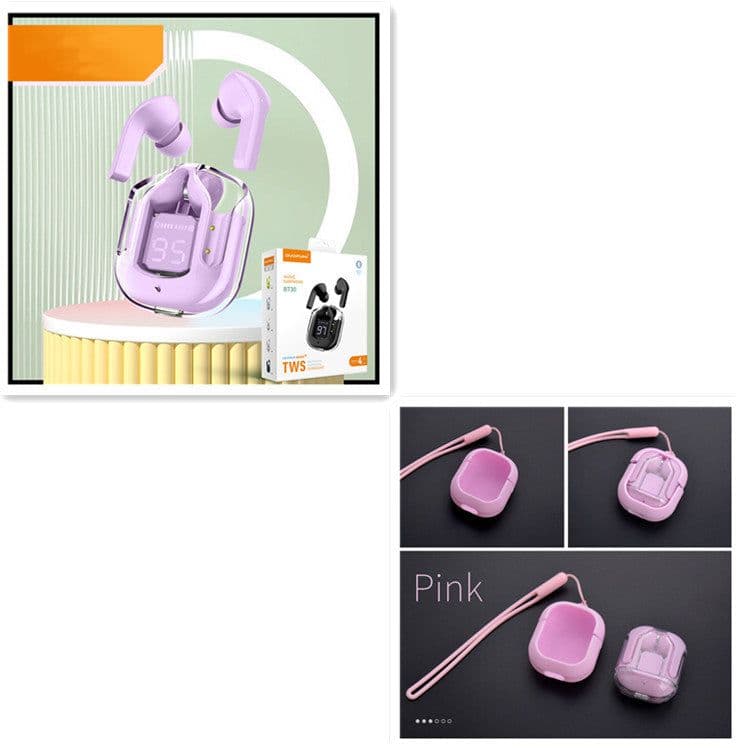 image-New Mini Transparent Wireless Bluetooth Headset Digital Display ENC Noise Reduction True Wireless Sports Music