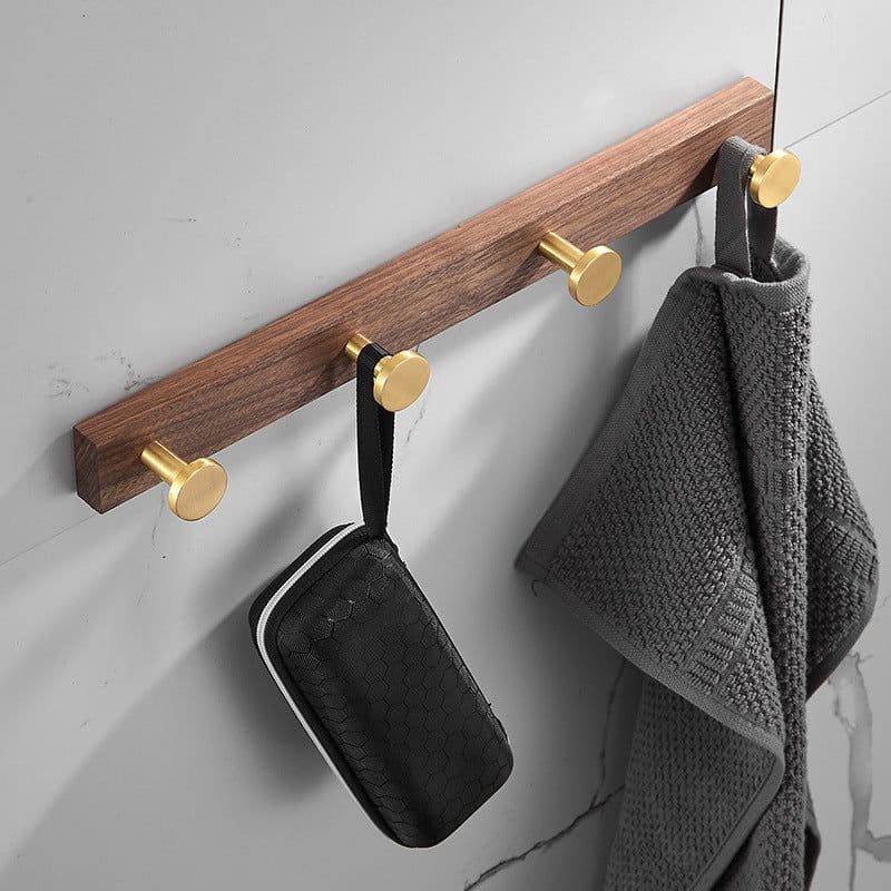 image-Bathroom Black Walnut Clothes Hooks Free Perforated Row Hooks