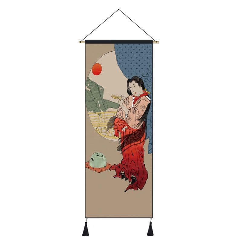image-Japanese Style Hanging Painting Crane Lady Ukiyo-E Japanese Landscape Living Room Background Wall Decoration Painting Tatami Bedroom Mural