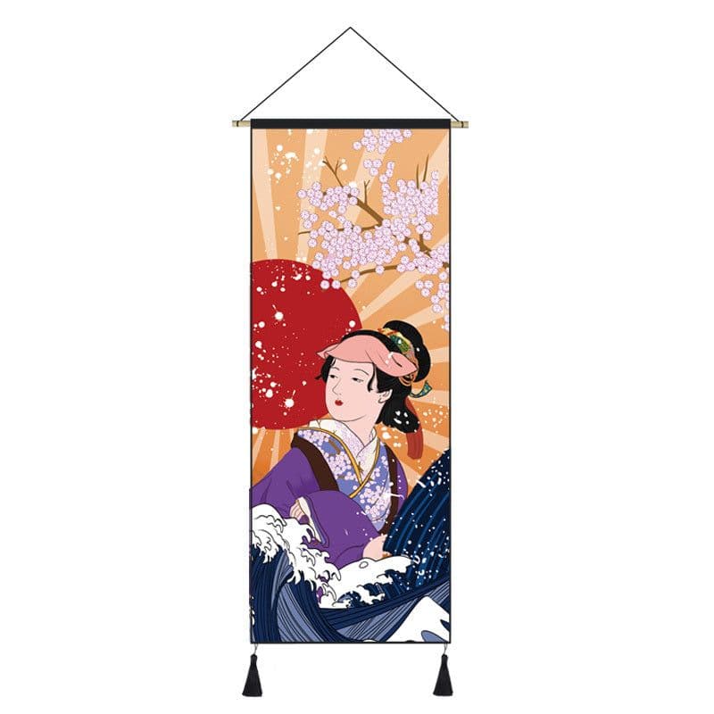 image-Japanese Style Hanging Painting Crane Lady Ukiyo-E Japanese Landscape Living Room Background Wall Decoration Painting Tatami Bedroom Mural