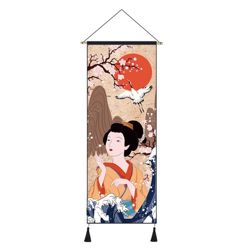 image-Japanese Style Hanging Painting Crane Lady Ukiyo-E Japanese Landscape Living Room Background Wall Decoration Painting Tatami Bedroom Mural