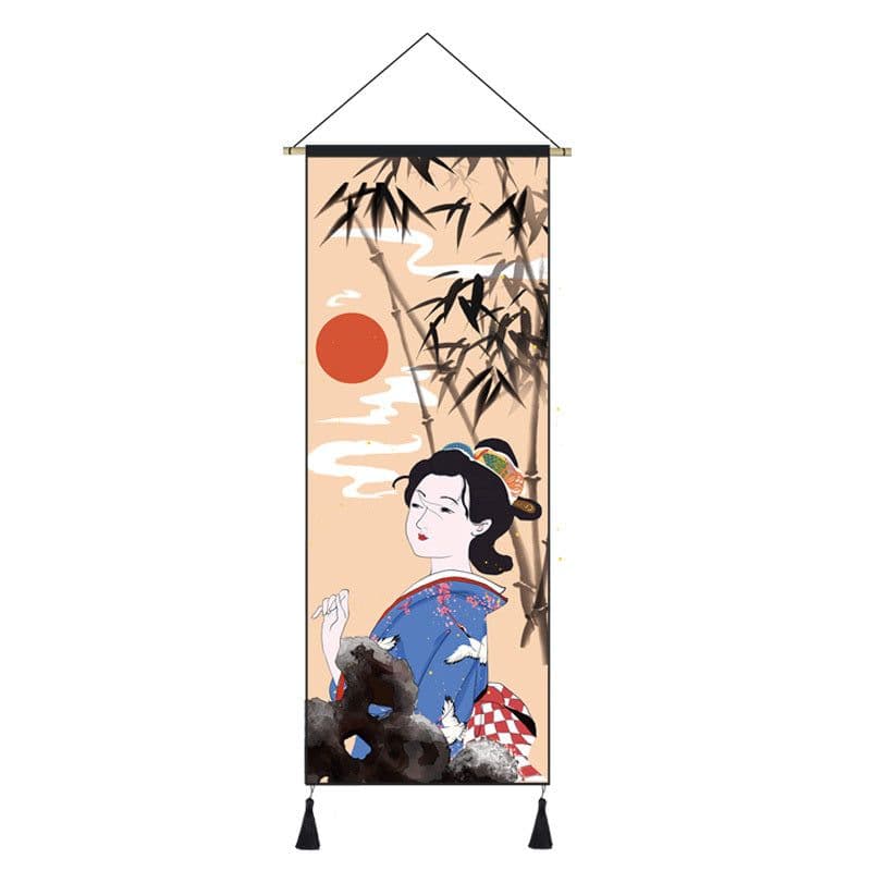 image-Japanese Style Hanging Painting Crane Lady Ukiyo-E Japanese Landscape Living Room Background Wall Decoration Painting Tatami Bedroom Mural