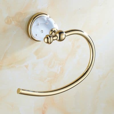 image-Diamond-studded Bath Towel Rack Golden Towel Rack Bathroom Bathroom Shelf