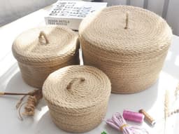 image-Japanese Style Linen Table Top Sundries Storage Basket
