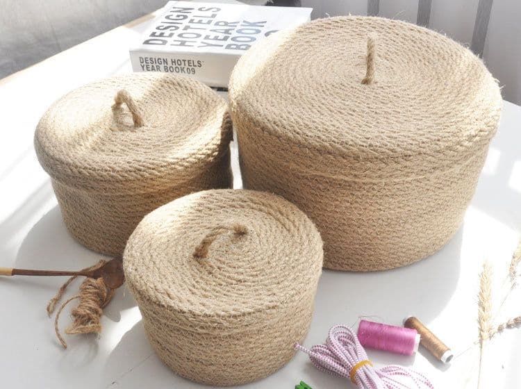 image-Japanese Style Linen Table Top Sundries Storage Basket