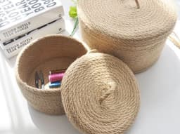 image-Japanese Style Linen Table Top Sundries Storage Basket