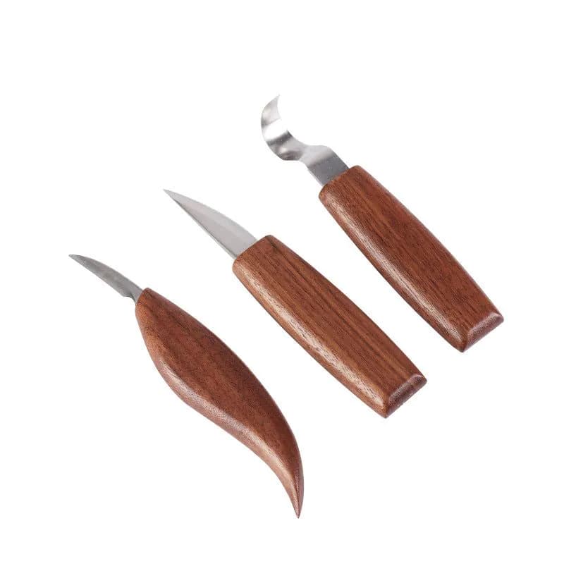 image-Woodworking Carving Knife Set Five-Piece Round Handle Black Walnut Handle
