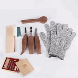 image-Woodworking Carving Knife Set Five-Piece Round Handle Black Walnut Handle