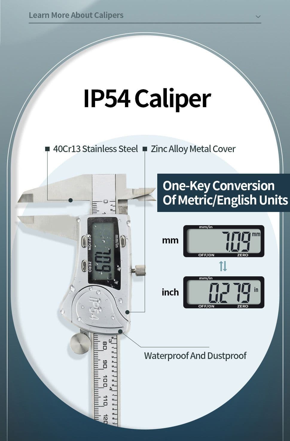 image-Electronic Digital Display Digital Vernier Caliper 0-150 Stainless Steel Waterproof Industrial High-precision Measuring Tool