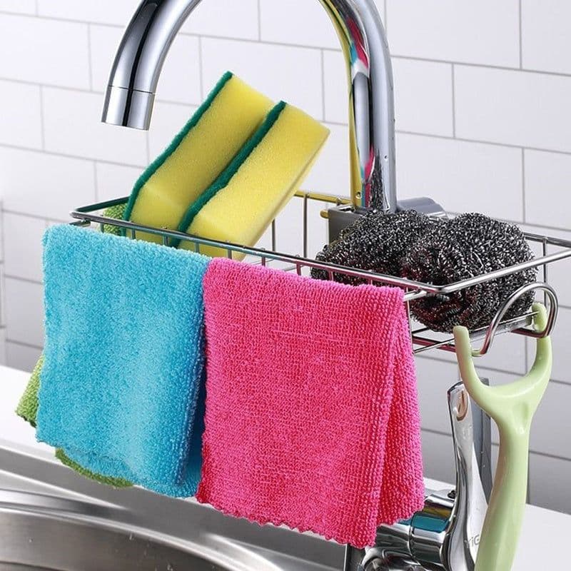 image-Adjustable Sink Drain Rack Sponge Storage Faucet Holder Soap Drainer Shelf Basket Organizer Kitchen Bathroom Accessories