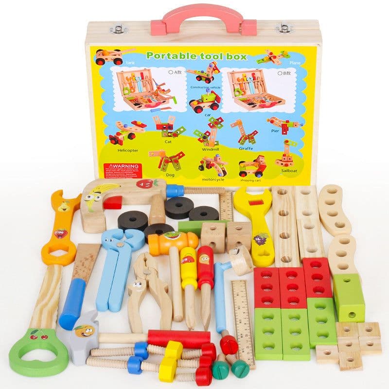 image-Children's Maintenance And Management Of Wooden Toolbox Toys Simulation Disassembly And Assembly Multi-purpose Woodworking