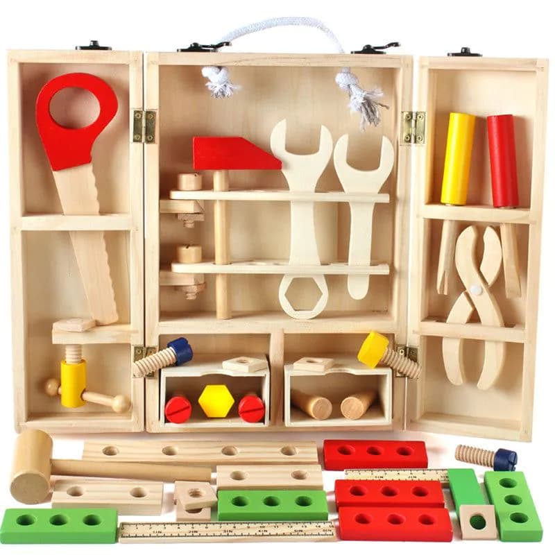 image-Children's Maintenance And Management Of Wooden Toolbox Toys Simulation Disassembly And Assembly Multi-purpose Woodworking