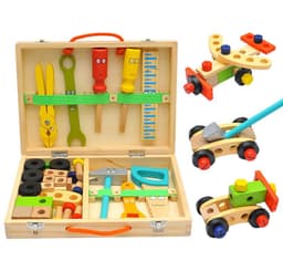 image-Children's Maintenance And Management Of Wooden Toolbox Toys Simulation Disassembly And Assembly Multi-purpose Woodworking