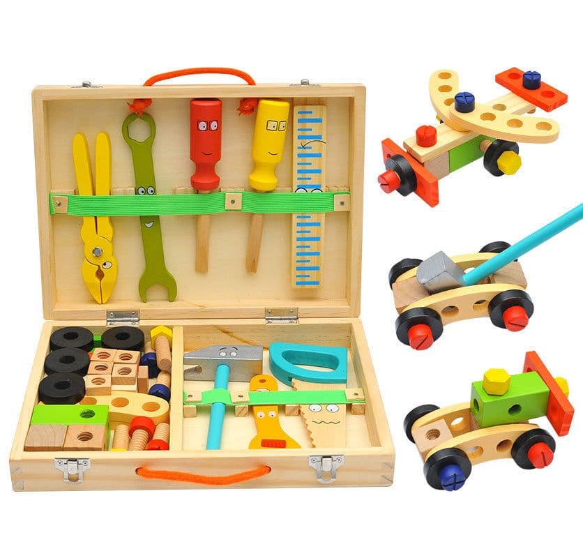 image-Children's Maintenance And Management Of Wooden Toolbox Toys Simulation Disassembly And Assembly Multi-purpose Woodworking