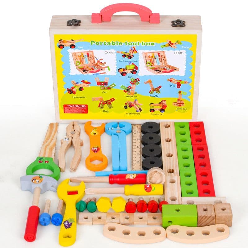 image-Children's Maintenance And Management Of Wooden Toolbox Toys Simulation Disassembly And Assembly Multi-purpose Woodworking