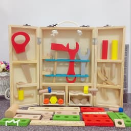image-Children's Maintenance And Management Of Wooden Toolbox Toys Simulation Disassembly And Assembly Multi-purpose Woodworking
