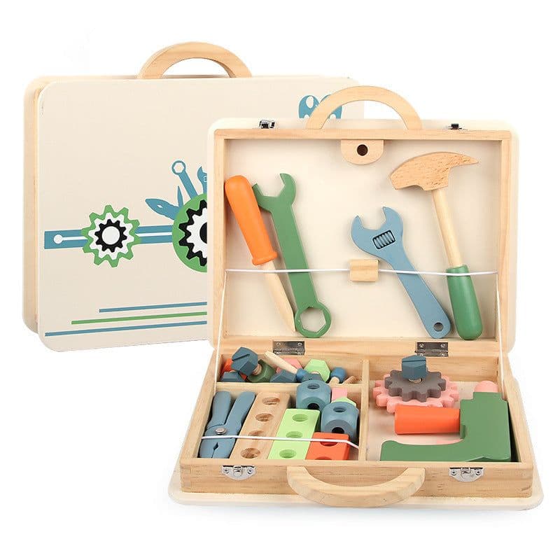 image-Children's Maintenance And Management Of Wooden Toolbox Toys Simulation Disassembly And Assembly Multi-purpose Woodworking