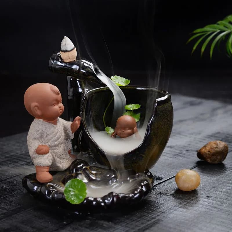 image-Backflow Incense Burner Ceramic Creative Ornaments Large Size Sima Guang Smashing Cylinder Little Monk Home Tea Ceremony Tower Sandalwood Aromatherapy Burner