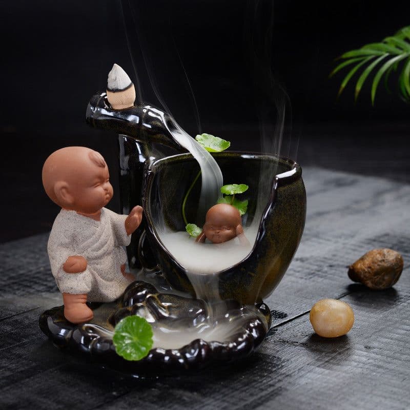 image-Backflow Incense Burner Ceramic Creative Ornaments Large Size Sima Guang Smashing Cylinder Little Monk Home Tea Ceremony Tower Sandalwood Aromatherapy Burner