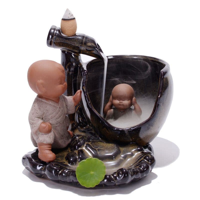 image-Backflow Incense Burner Ceramic Creative Ornaments Large Size Sima Guang Smashing Cylinder Little Monk Home Tea Ceremony Tower Sandalwood Aromatherapy Burner