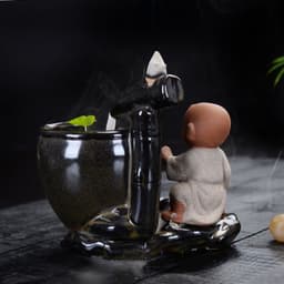 image-Backflow Incense Burner Ceramic Creative Ornaments Large Size Sima Guang Smashing Cylinder Little Monk Home Tea Ceremony Tower Sandalwood Aromatherapy Burner