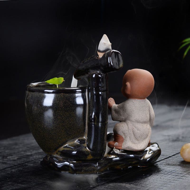 image-Backflow Incense Burner Ceramic Creative Ornaments Large Size Sima Guang Smashing Cylinder Little Monk Home Tea Ceremony Tower Sandalwood Aromatherapy Burner