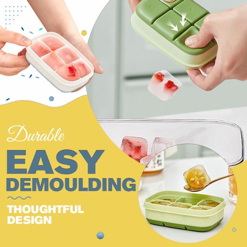 image-Silicone Ice Cube Mould With DIY Lid 6 Grid Soft Bottom Ce Cube Mold Square Fruit Ice Cube Maker Tray Kitchen Bar Tools Acces