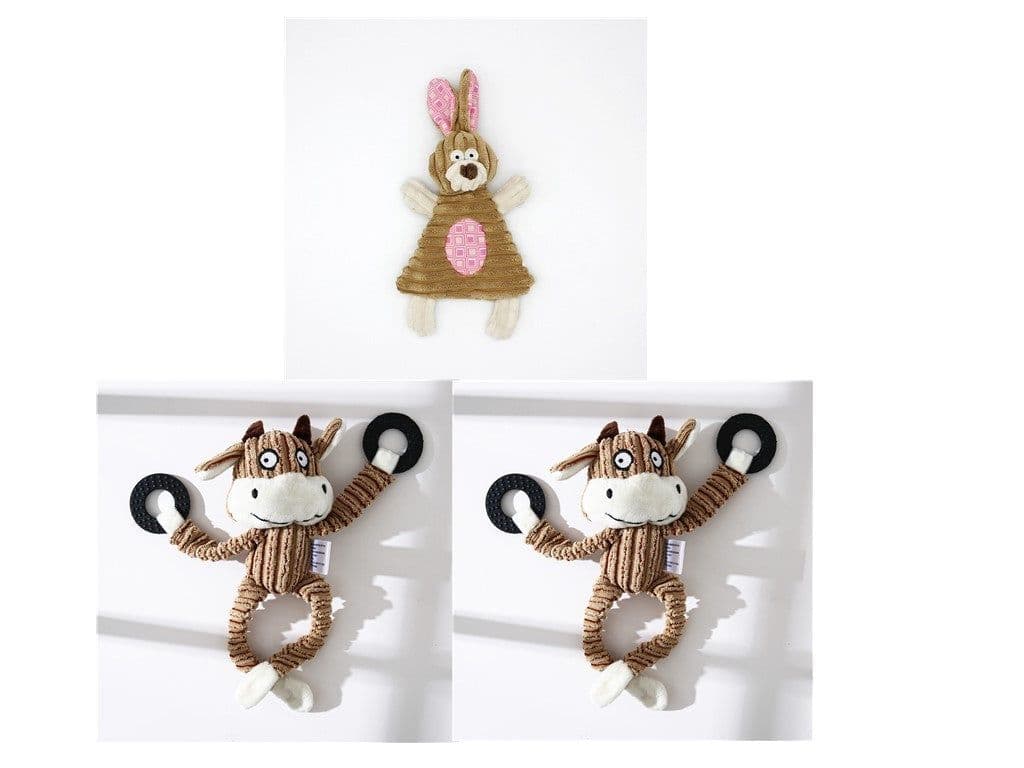 image-Pet Toy Donkey Shape Corduroy Chew Toy For Dogs Puppy Squeaker Squeaky Plush Bone Molar Dog Toy Pet Training Dog