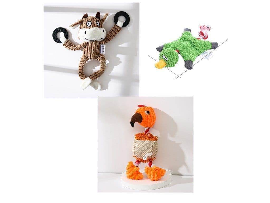 image-Pet Toy Donkey Shape Corduroy Chew Toy For Dogs Puppy Squeaker Squeaky Plush Bone Molar Dog Toy Pet Training Dog