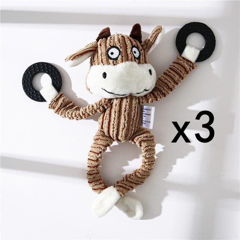 image-Pet Toy Donkey Shape Corduroy Chew Toy For Dogs Puppy Squeaker Squeaky Plush Bone Molar Dog Toy Pet Training Dog