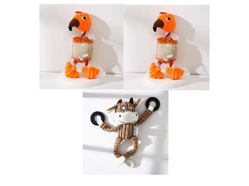 image-Pet Toy Donkey Shape Corduroy Chew Toy For Dogs Puppy Squeaker Squeaky Plush Bone Molar Dog Toy Pet Training Dog