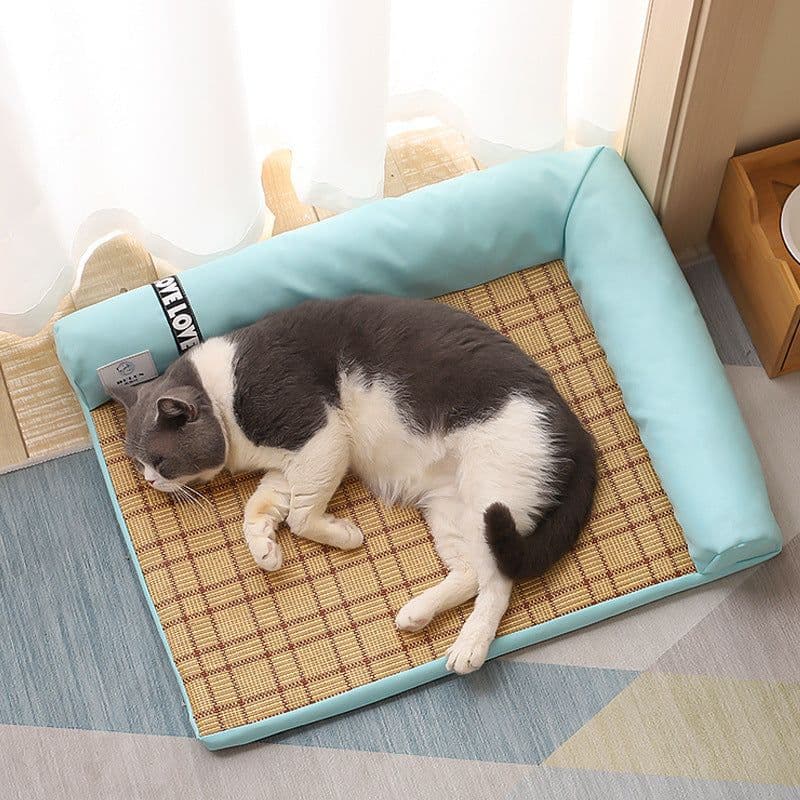 image-Summer Cooling Mats Cat Bed Dog Bed Dog Sofa Pet Mats Cat House Ice Pad Dog Sleeping Mats Cool Cold Bamboo Fiber Cat Bed
