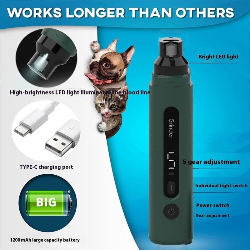 image-Dog Nail Grinder Electric Pet Nail Trimmers Rechargeable Cat Nail Grinders Super Quiet With 5-Speed Setting For Small Medium Large Dogs Cats Claw Care Pet Products