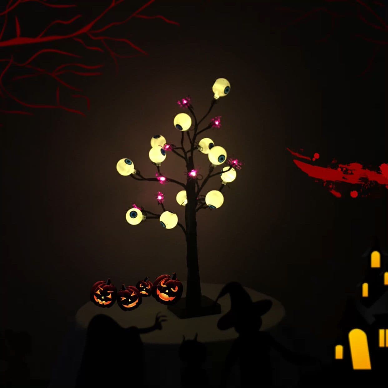 image-Halloween LED Ghost Eyeball Tree Light Halloween Decoration For Home Decor Desktop Spooky Desk Lamp Horror Night Lights Ornament
