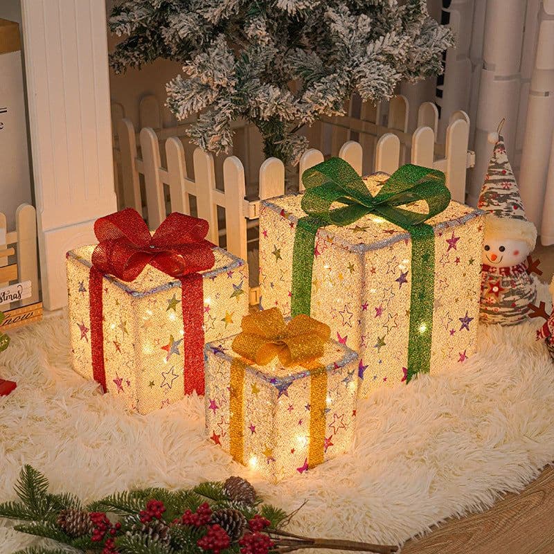 image-Lighted Up Outdoor Christmas Decorations Luminous Christmas Gift Box With Bow For Holiday Christmas Tree Home Yard Decor