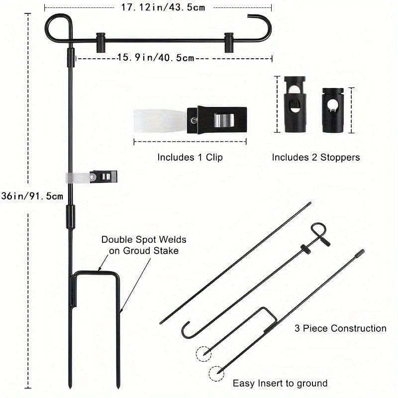 image-Garden Flag Stand Metal Linen Garden Flag Decoration