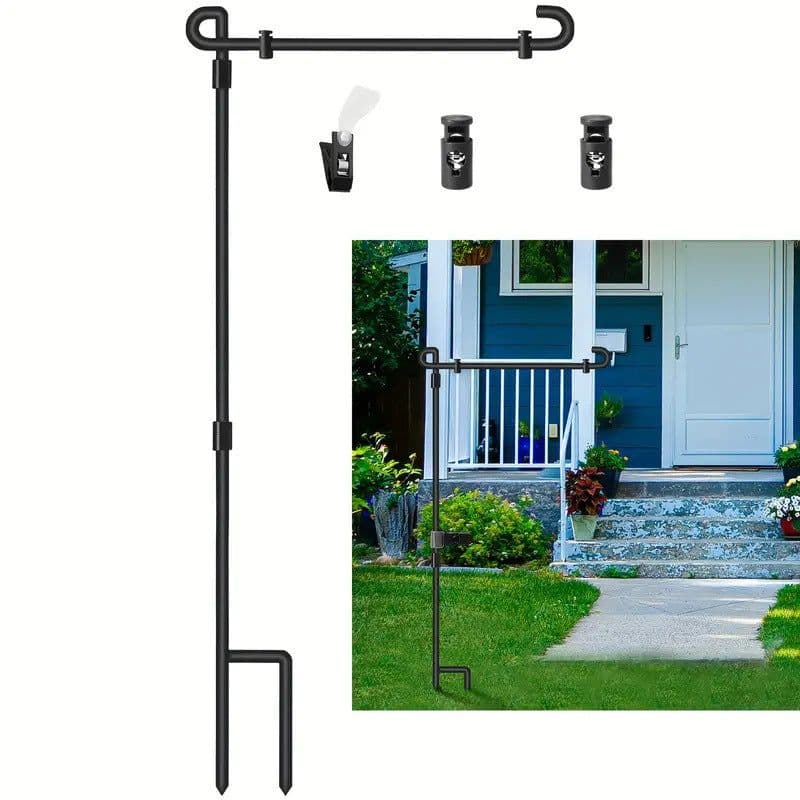 image-Garden Flag Stand Metal Linen Garden Flag Decoration