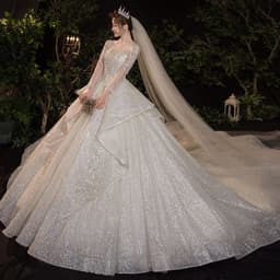 image-Wedding Evening Dress New Bride French Temperament Dream Long-sleeved Retro Big Tail