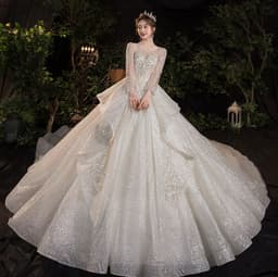 image-Wedding Evening Dress New Bride French Temperament Dream Long-sleeved Retro Big Tail