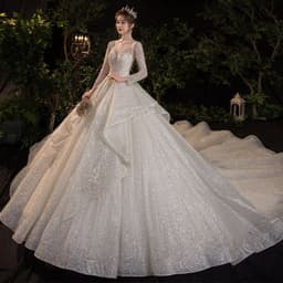 image-Wedding Evening Dress New Bride French Temperament Dream Long-sleeved Retro Big Tail