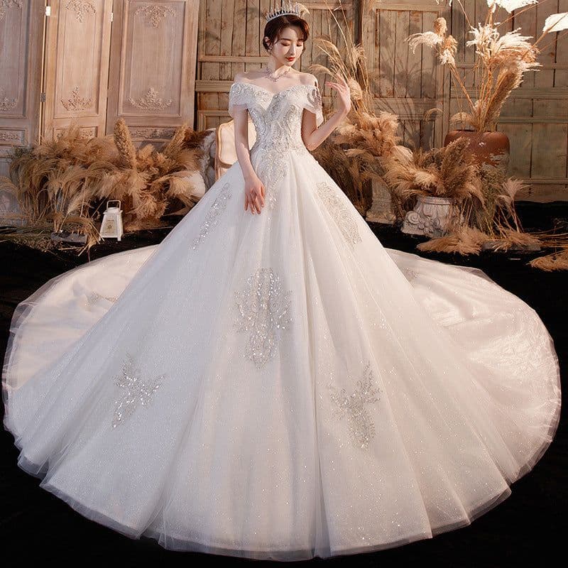 image-Wedding Dress Trailing Heavy Industry One-shoulder Bridal Temperament Female Forest Super Fairy Dream Starry Sky Skirt
