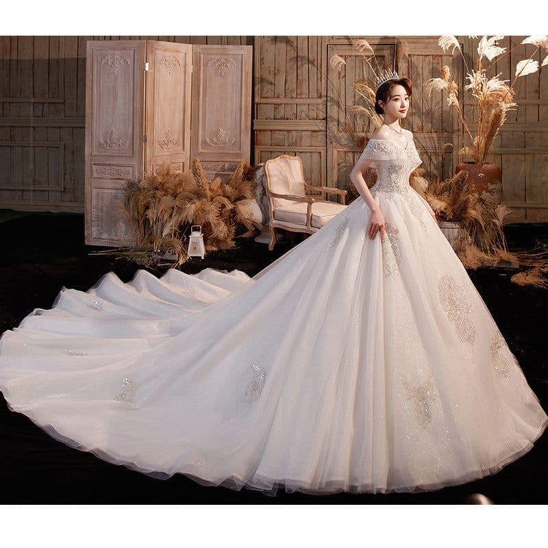 image-Wedding Dress Trailing Heavy Industry One-shoulder Bridal Temperament Female Forest Super Fairy Dream Starry Sky Skirt