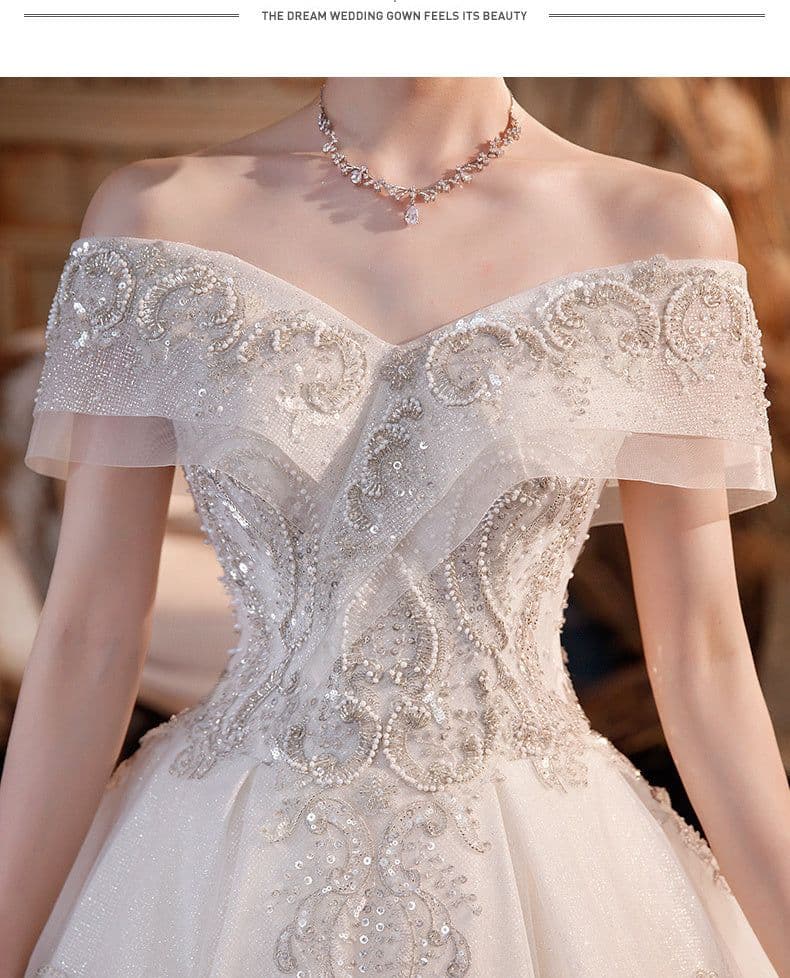 image-Wedding Dress Trailing Heavy Industry One-shoulder Bridal Temperament Female Forest Super Fairy Dream Starry Sky Skirt