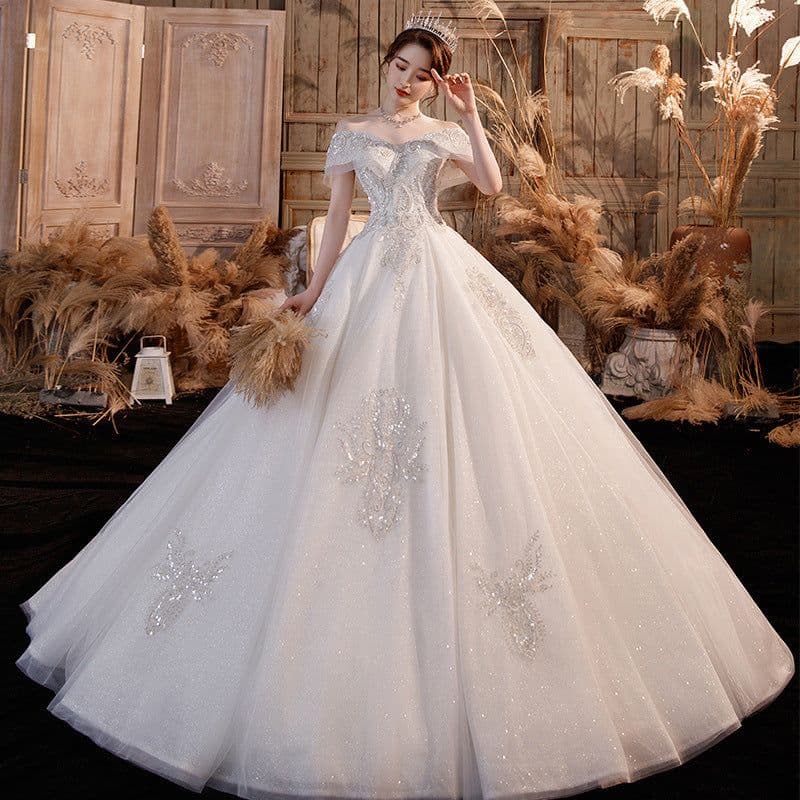 image-Wedding Dress Trailing Heavy Industry One-shoulder Bridal Temperament Female Forest Super Fairy Dream Starry Sky Skirt