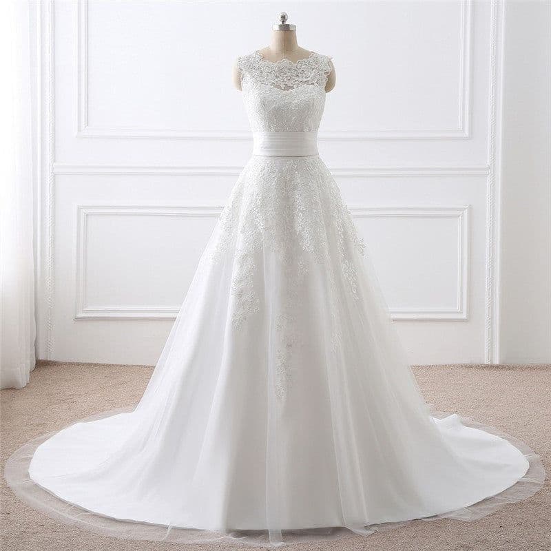 image-Two-piece White Wedding Dress With Round Neck And Elegant