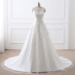 image-Two-piece White Wedding Dress With Round Neck And Elegant
