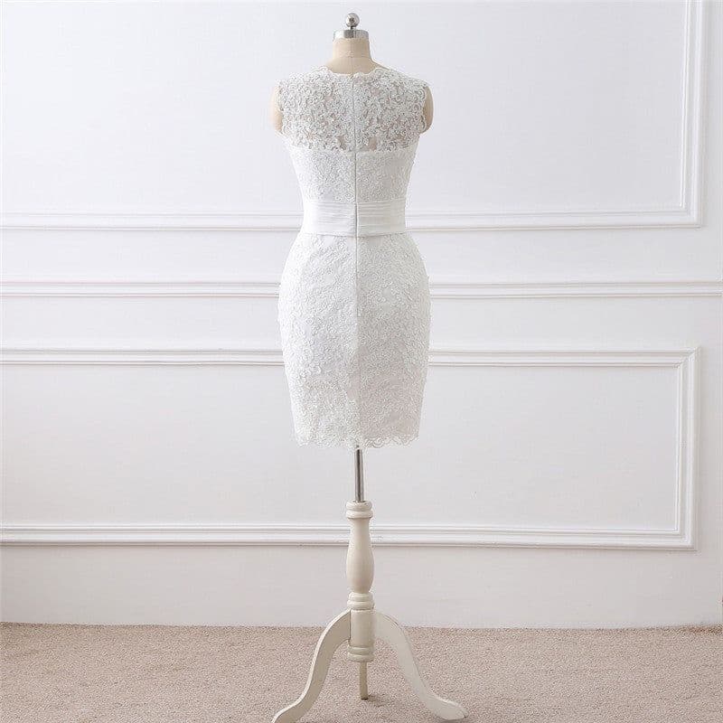 image-Two-piece White Wedding Dress With Round Neck And Elegant